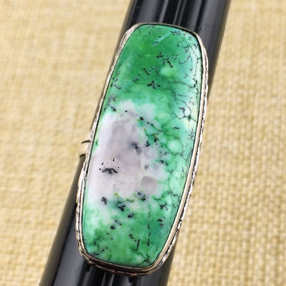 Dendritic Dendrite Opal Stone Ring Size 8 1/4 - Picture 2 of 8